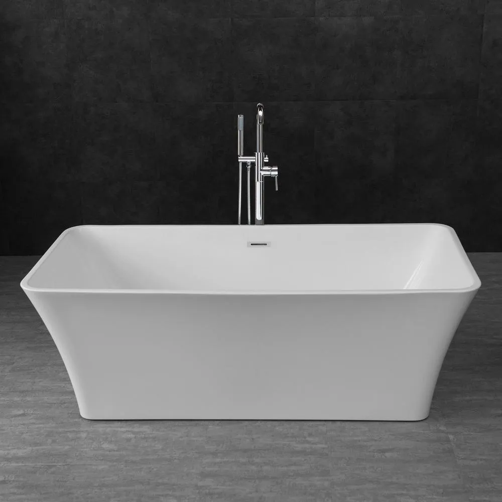 WOODBRIDGE Millville 67 in. Acrylic Freestanding Double-Ended Soaking Bathtub with Center Drain and Overflow, White, photo 3 of 10