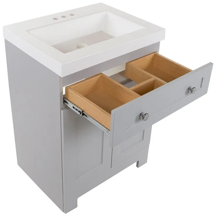 Everdean 24.5 in. W x 19 in. D x 34 in. H Vanity in Pearl Gray with Cultured Marble Vanity Top in White with White Sink, photo 4 of 10