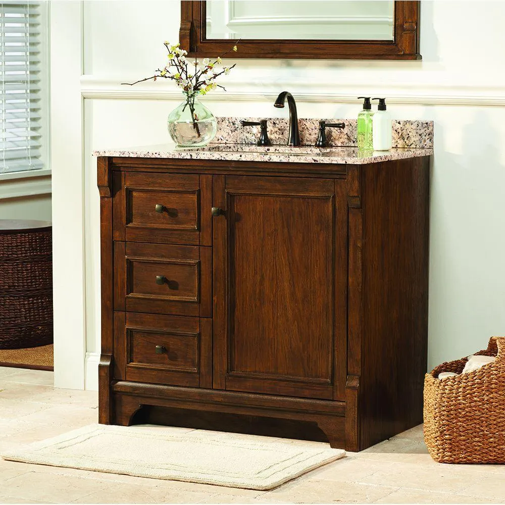 Creedmoor 36 in. W Bath Vanity Cabinet Only in Walnut with Left Hand Drawers, photo 2 of 11