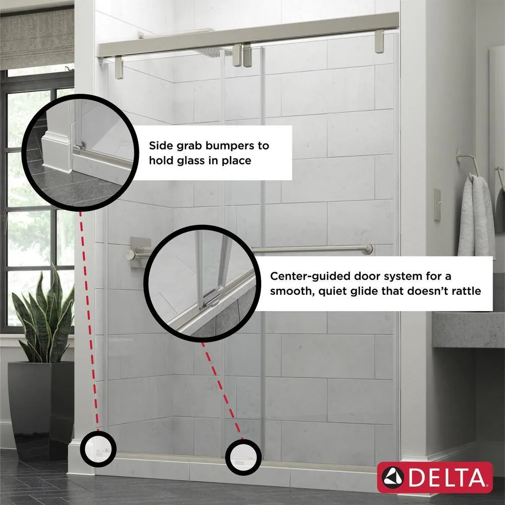 Delta 60 in. x 71-1/2 in. Mod Soft-Close Frameless Sliding Bathtub Door in Nickel with 3/8 in. Clear Glass and Lyndall Handles, photo 7 of 12