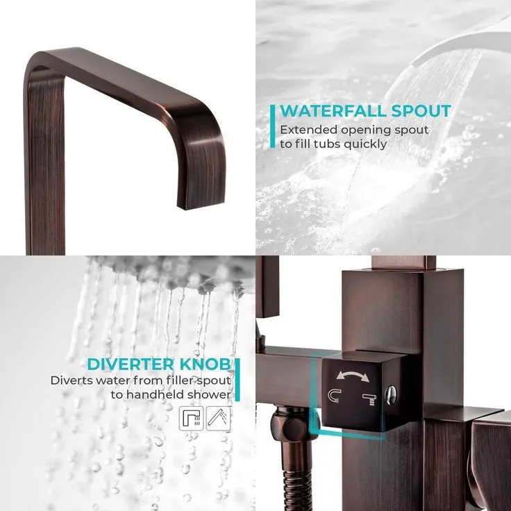 1-Handle Freestanding Floor Mount Roman Tub Faucet Bathtub Filler with Hand Shower in Antique Bronze, photo 2 of 8
