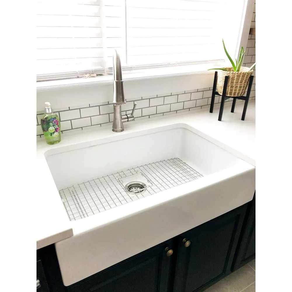 Josephine Quick-Fit Drop-in Farmhouse Fireclay 33.85 in. 3-Hole Single Bowl Kitchen Sink in Crisp White, photo 11 of 24