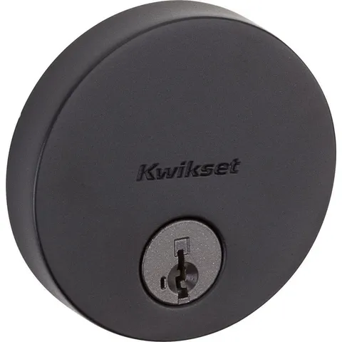 Uptown Low Profile Iron Black Round Contemporary Single Cylinder Deadbolt featuring SmartKey Security