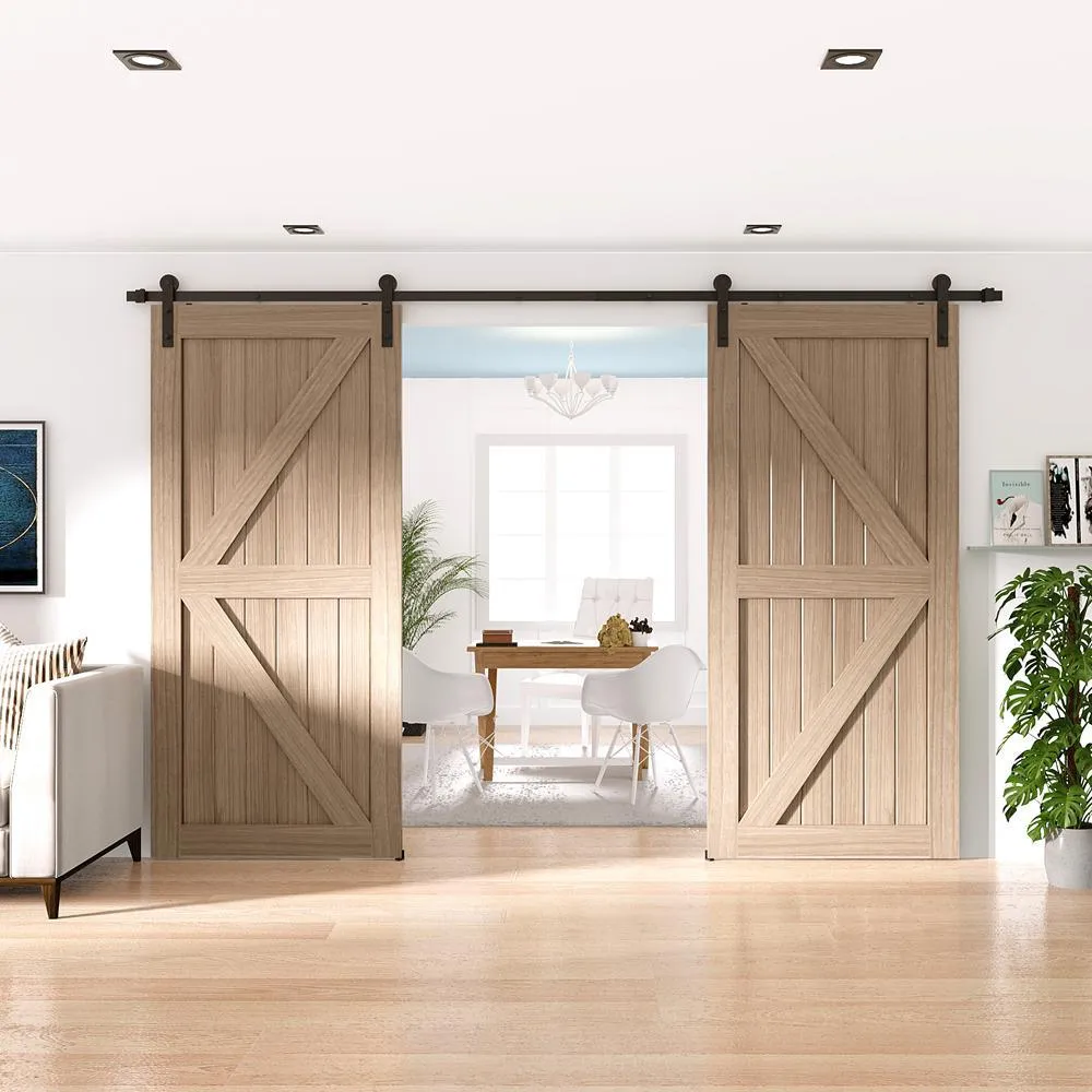 WINSOON 10 ft./120 in. Frosted Black Strap Sliding Barn Door Track Hardware Kit for Double Wood Doors Non-Routed Floor Guide, photo 4 of 7