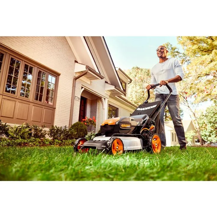 Worx POWER SHARE 40-Volt Li-ION Battery 20" 5.0Ah Push Mower w/ Mulching and Side Discharge Capabilities Walk Behind, photo 9 of 10