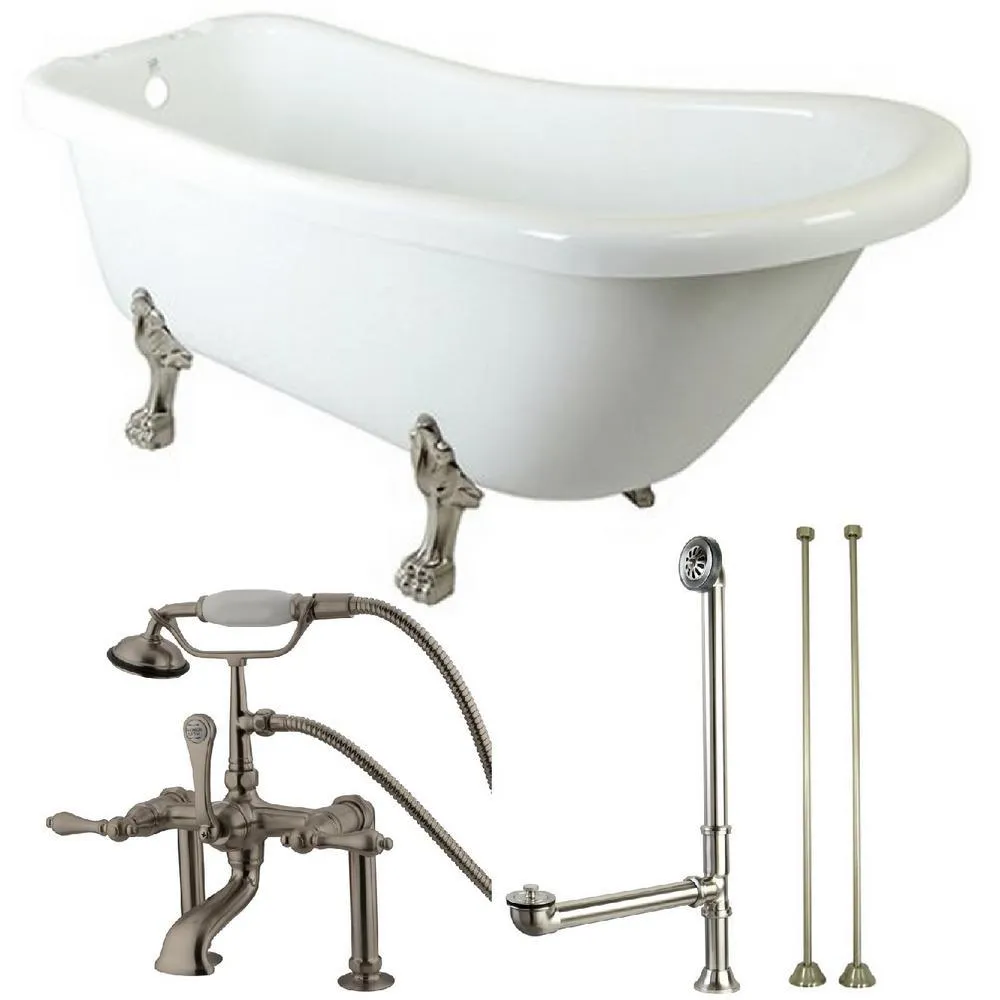 Slipper 5.6 ft. Acrylic Clawfoot Bathtub in White and Faucet Combo in Oil Rubbed Bronze, photo 5 of 7