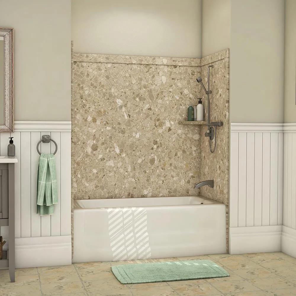 Elite 32 in. x 60 in. x 60 in. 9-Piece Easy Up Adhesive Tub Surround in Calypso, photo 14 of 26