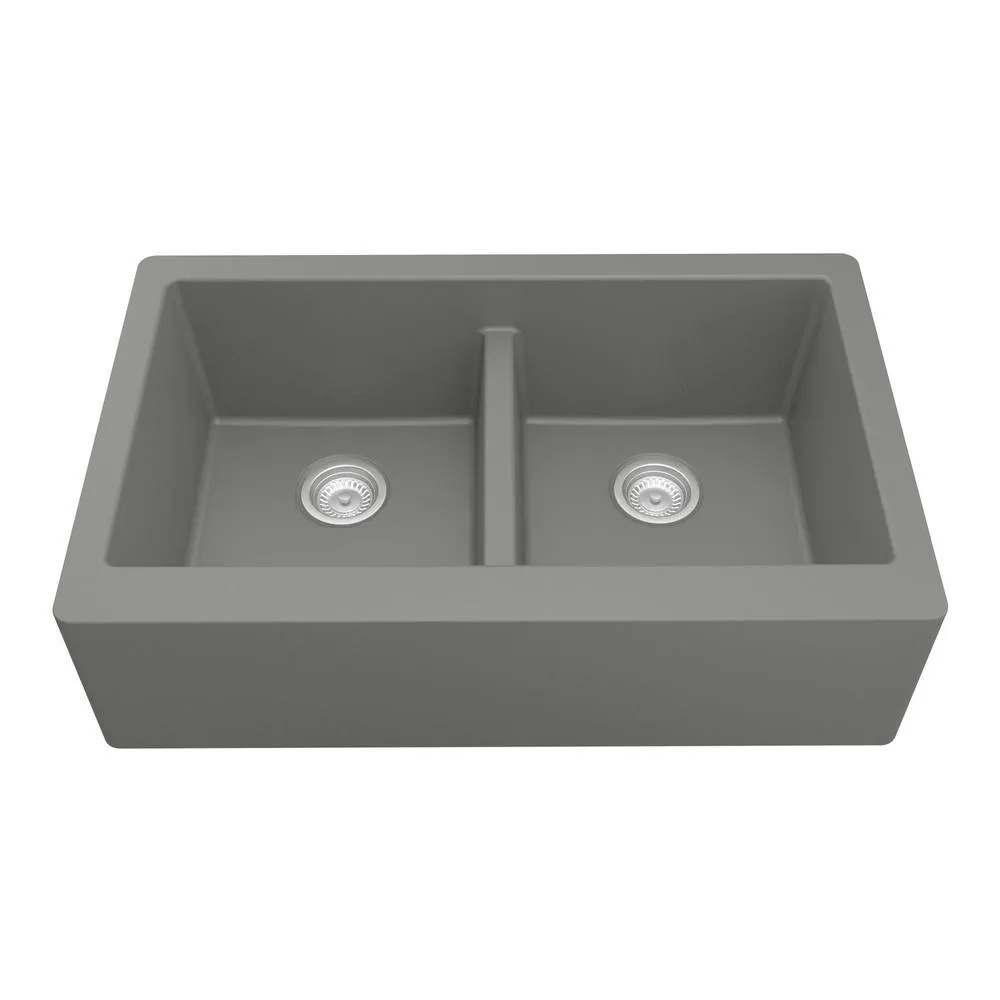 Farmhouse Apron Front Quartz Composite 34 in. Double Bowl Kitchen Sink in Black, photo 20 of 20