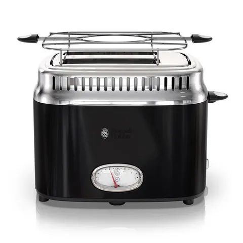 Retro Style 2-Slice Black Stainless Steel Toaster with Built-In Timer