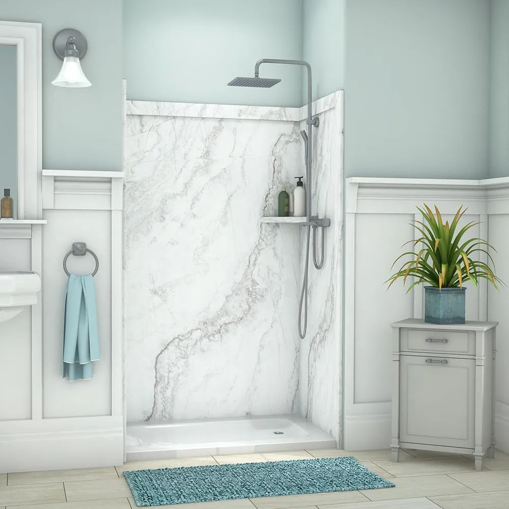 Elegance 36 in. x 48 in. x 80 in. 9-Piece Easy Up Adhesive Alcove Shower Wall Surround in Calacatta White, photo 24 of 24