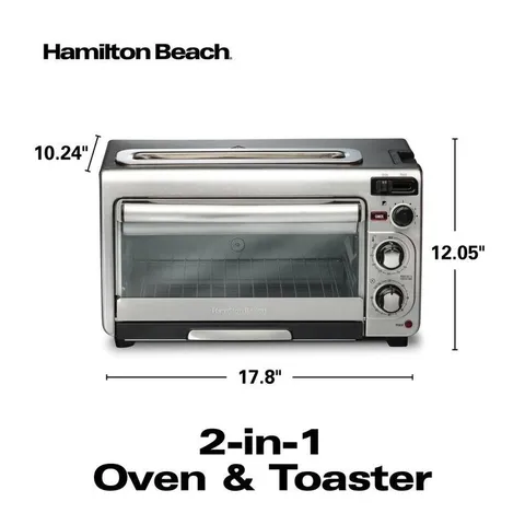 2 in 1 1450 W 4-Slice Silver Toaster Oven with 2-Slice Toaster Slots