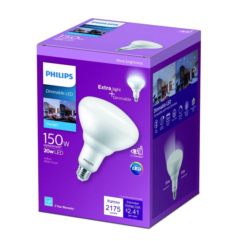 Philips 150-Watt Equivalent BR40 Dimmable LED Energy Saving Light Bulb, Daylight 5000K, 4-Pack, photo 3 of 3