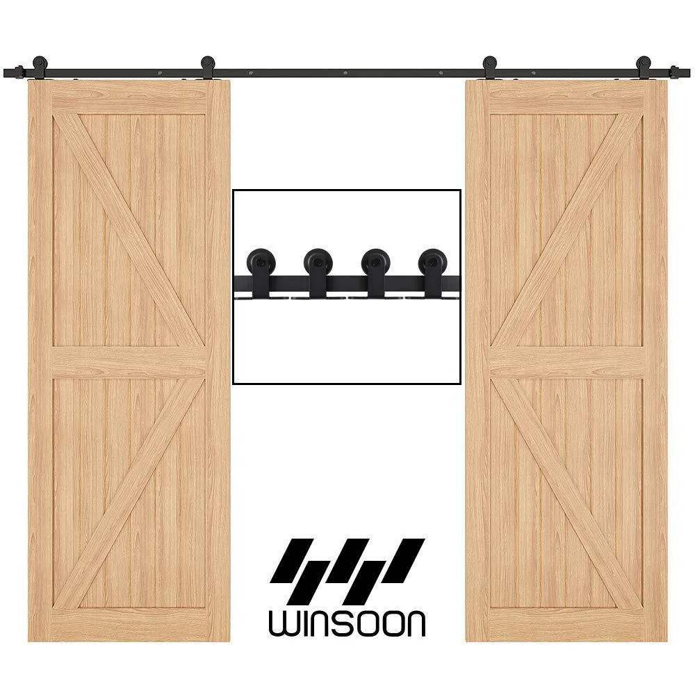 WINSOON 10 ft. /120 in. Top Mount Sliding Barn Door Hardware Track Kit for Double Doors with Non-Routed Floor Guide, photo 2 of 7