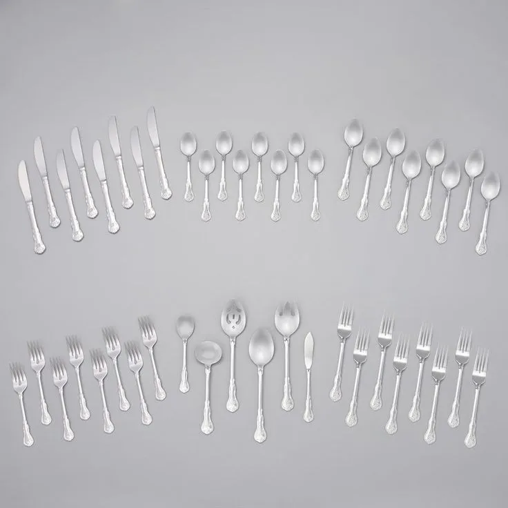 Bouquet Monogrammed Letter S 46-Piece Silver Stainless Steel Flatware Set (Service for 8), photo 6 of 14
