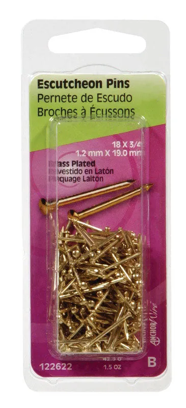 18 Ga x 3/4 in Brass-Plated Steel Escutcheon Pins, 1 Pack, 1.5 oz