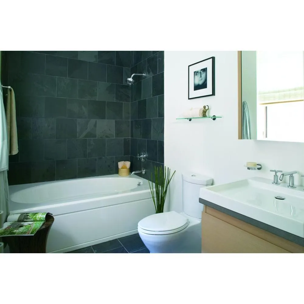 Windward 6 ft. Right-Hand Drain with Tile Flange and Farmhouse Rectangular Alcove Bathtub in White, photo 2 of 4
