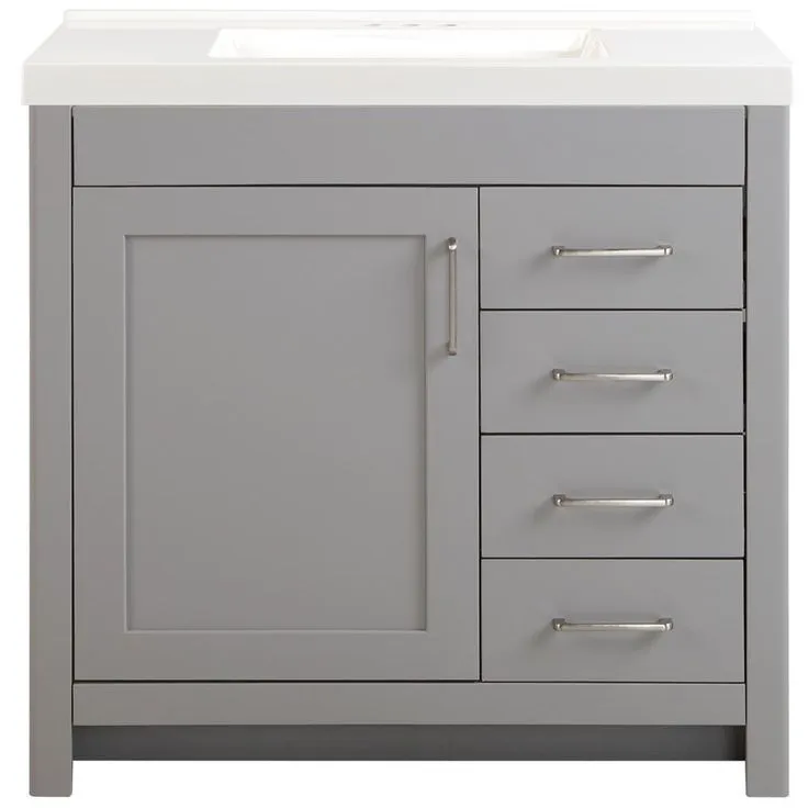 Westcourt 49 in. W x 22 in. D Bath Vanity in Sterling Gray with Stone Effect Vanity Top in Pulsar with White Sink, photo 4 of 6