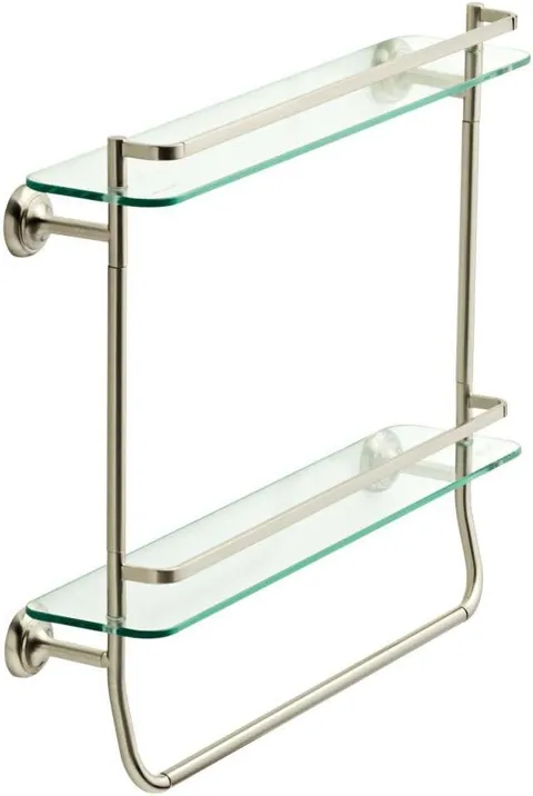 20 in. Double Glass Shelf with Towel Bar in Brushed Nickel