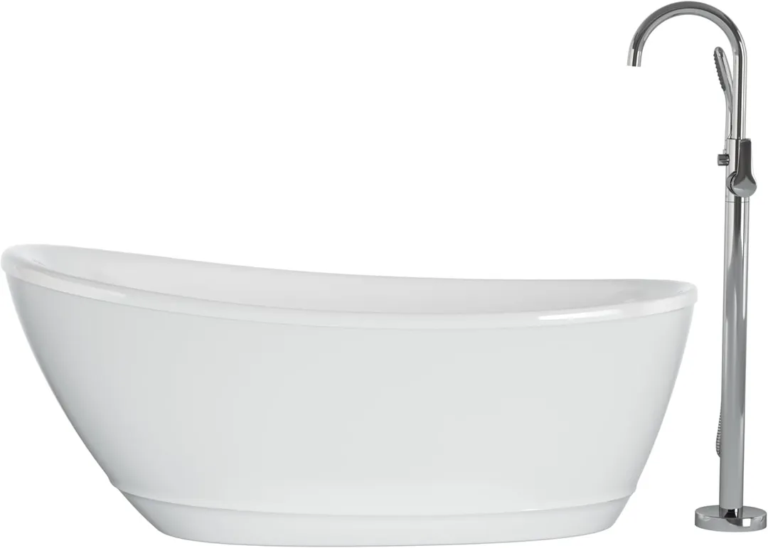 Universal Tubs Johanna 59 in. x 30 in. Acrylic Flatbottom Freestanding Soaking Bathtub in White, photo 13 of 13