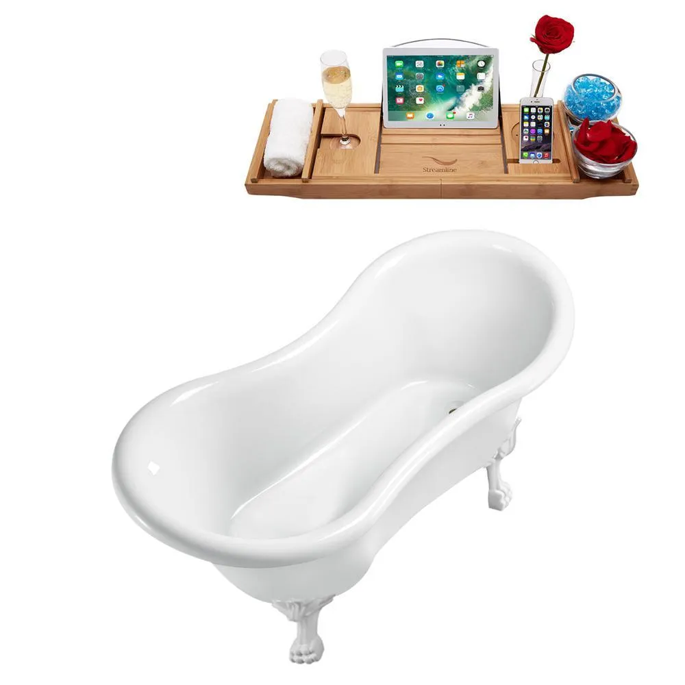 Streamline 62 in. Acrylic Clawfoot Non-Whirlpool Bathtub in White, photo 2 of 7