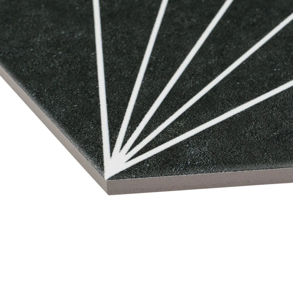 Merola Tile Aster Hex Nero Encaustic 8-5/8 in. x 9-7/8 in. Porcelain Floor and Wall Tile (11.56 sq. ft. / case), photo 2 of 8