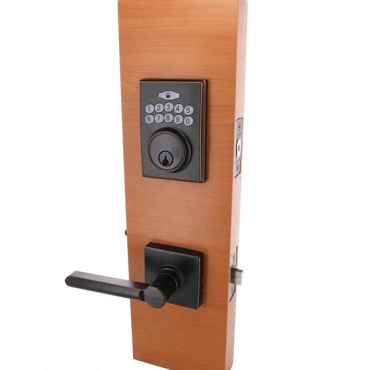 Square Aged Bronze Electronic Keypad Single Cylinder Deadbolt with Tonbridge Hall and Closet Door Lever Combo Pack, photo 6 of 9