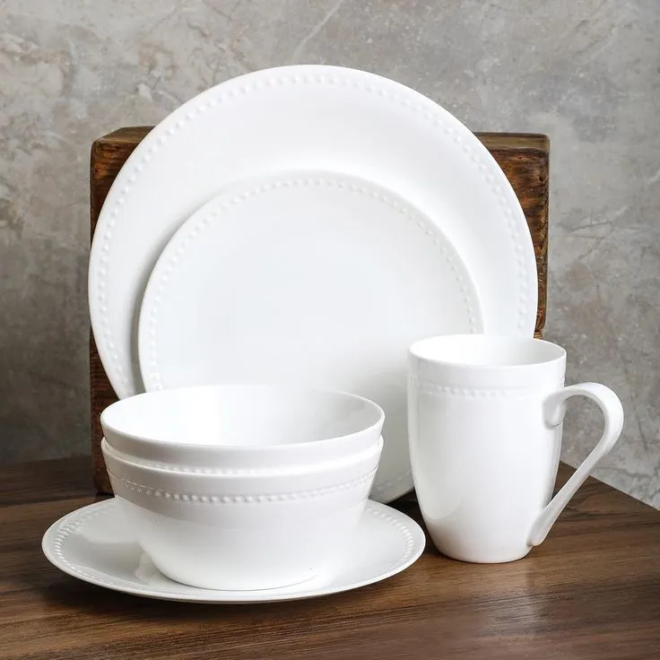 Stone Lain 32 Piece Dinnerware Set, Round Dot Design, White Bone China Sets, photo 8 of 8