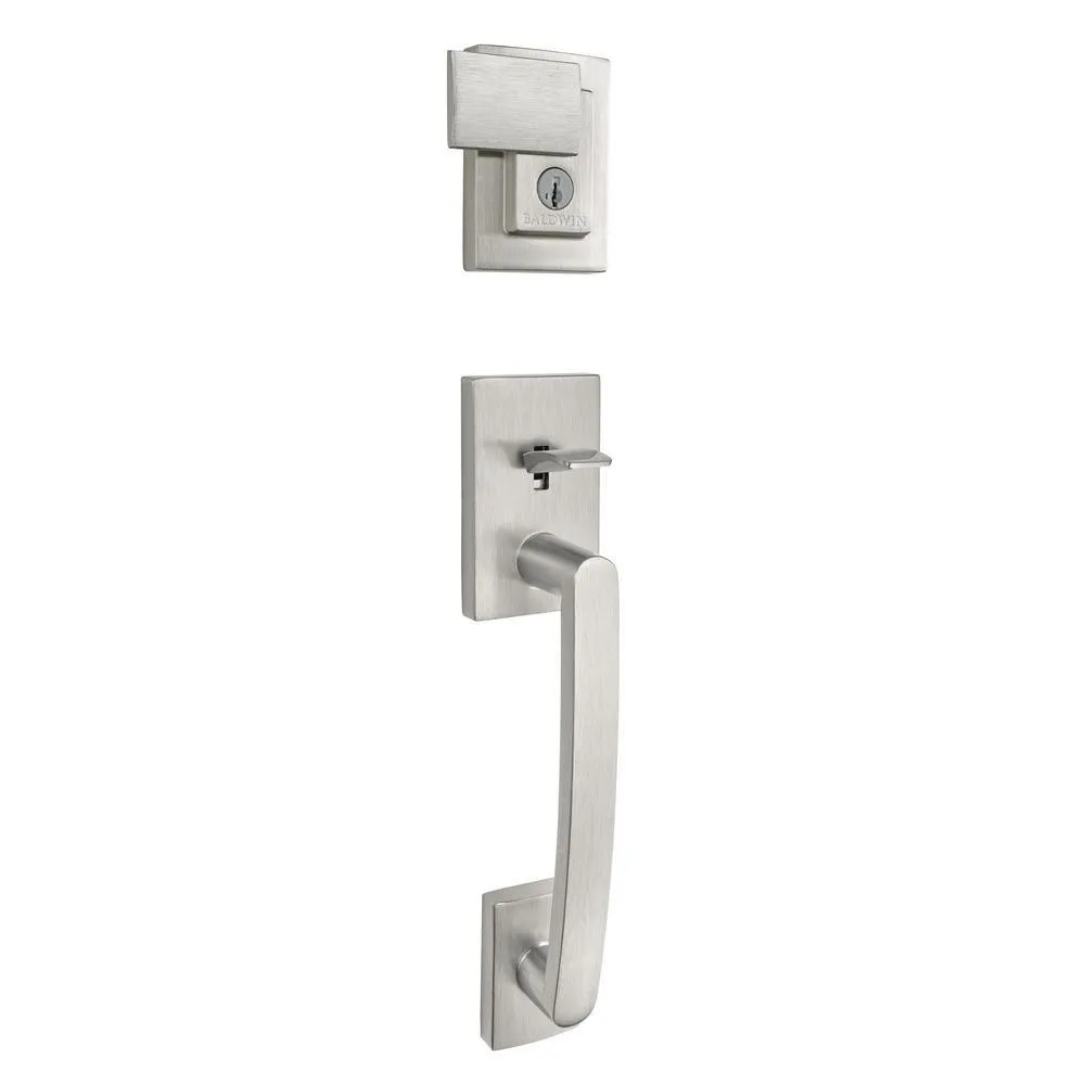 Prestige Spyglass Single Cylinder Satin Nickel Door Handleset with Square Spyglass Door Lever Feat SmartKey Security, photo 2 of 16