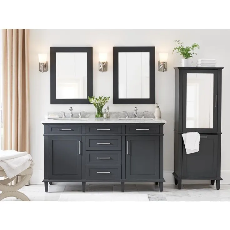 22 in. W x 30 in. H Framed Rectangular Bathroom Vanity Mirror in Dark Charcoal, photo 6 of 7