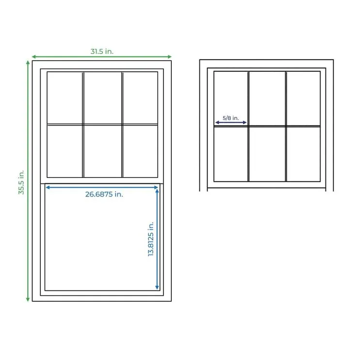 RELIABILT 150 Series New Construction 31-1/2-in x 35-1/2-in x 3-1/4-in Jamb White Vinyl Low-e Argon Single Hung Window with Grids Half Screen Included, photo 3 of 7