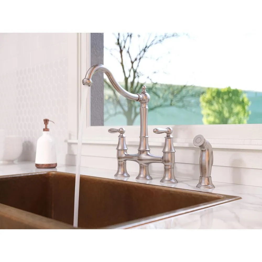 Pfister Courant Two Handle Bridge Kitchen Faucet with Side Spray in Stainless Steel, photo 6 of 11
