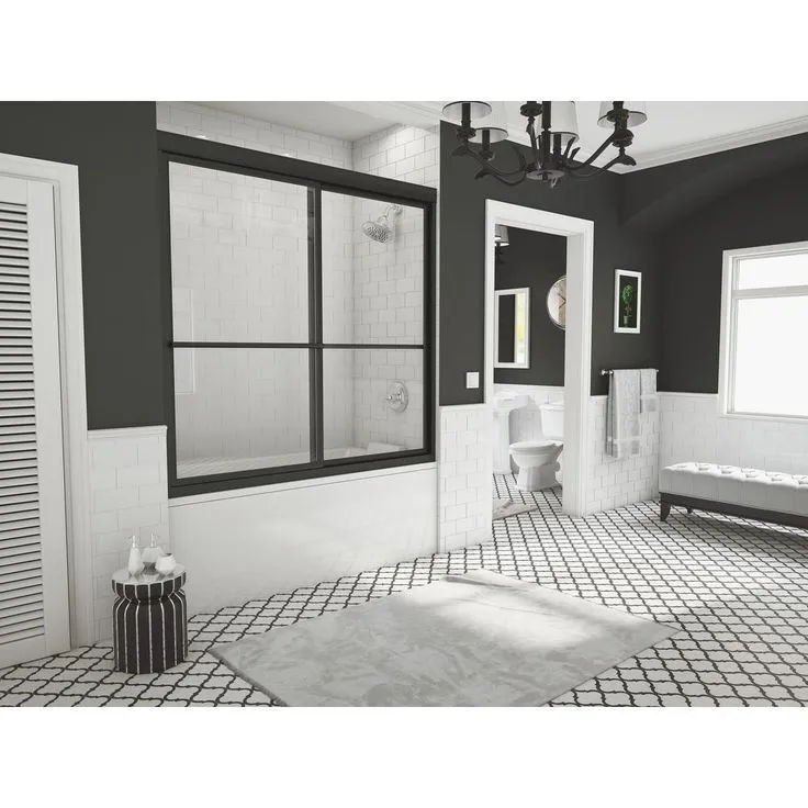 Coastal Shower Doors Newport 66 in. to 67.625 in. x 58 in. Framed Sliding Bathtub Door with Towel Bar in Brushed Nickel with Clear Glass, photo 5 of 6