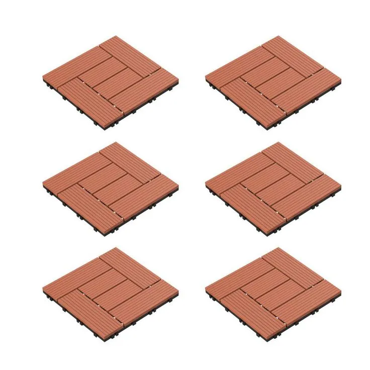 Pure Garden 12 in. x 12 in. Brown Outdoor Interlocking Slat Polypropylene Patio and Deck Tile Flooring (Set of 6), photo 5 of 8