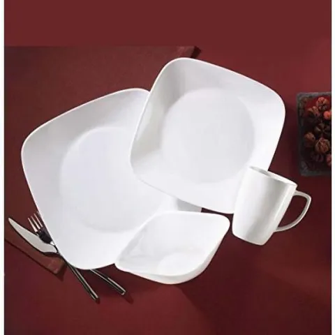 16-Piece Patterned White Glass Dinnerware Set (Service for 4)