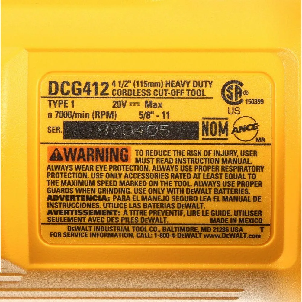 DEWALT 20-Volt MAX Cordless 4-1/2 in. to 5 in. Grinder (Tool-Only) with Bonus Metal and Stainless Cutting Wheel (25-Pack), photo 13 of 13