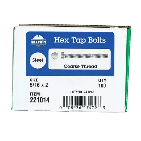 Zinc-Plated Steel Hex Tap Bolts, 5/16 × 2 in, 100-Pack