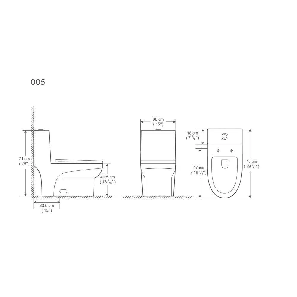 12 in. Rough-In 1-piece 1.1/ 1.6 GPF Dual Flush Elongated Siphonic Jet Toilet in White, Seat Included, photo 6 of 9