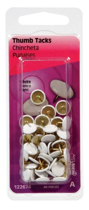 0.375 in. Length White Steel Thumb Tacks, 40-Pack