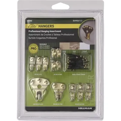 Elite Brass-Plated Classic Picture Hanging Set, 10 lb Capacity, 32-Piece