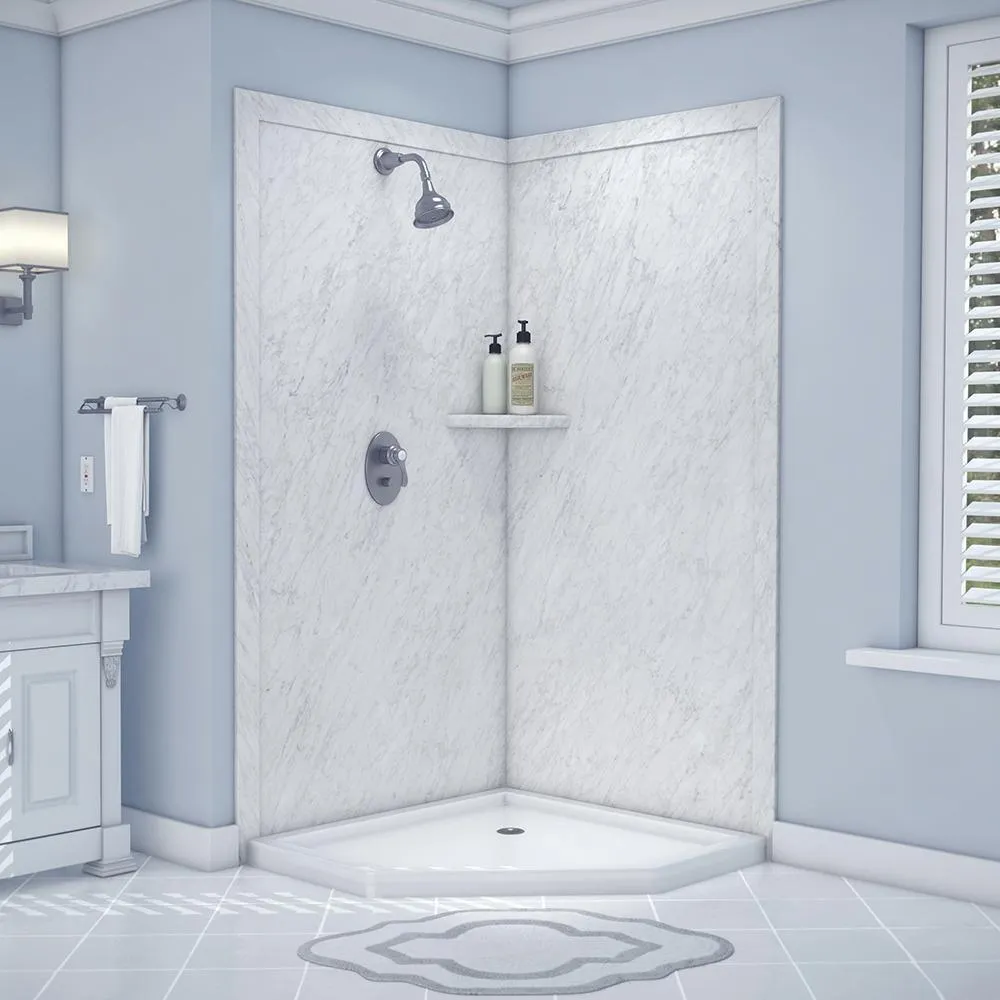 Splendor 40 in. x 40 in. x 80 in. 7-Piece Easy Up Adhesive Corner Shower Wall Surround in White, photo 8 of 24