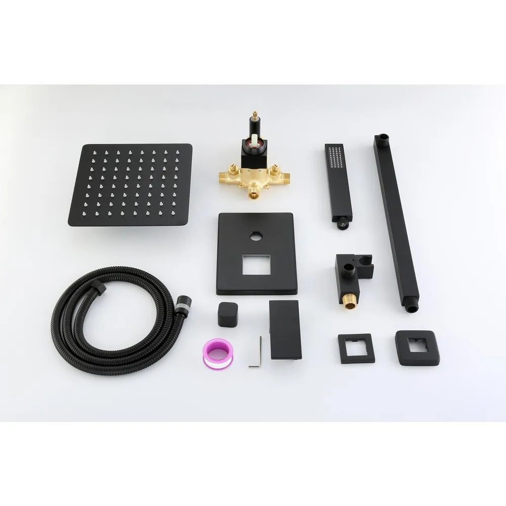 1-Spray Patterns with 1.5 GPM 10 in. Wall Mount Dual Shower Heads with Pressure Balance Valve in Matte Black, photo 7 of 8