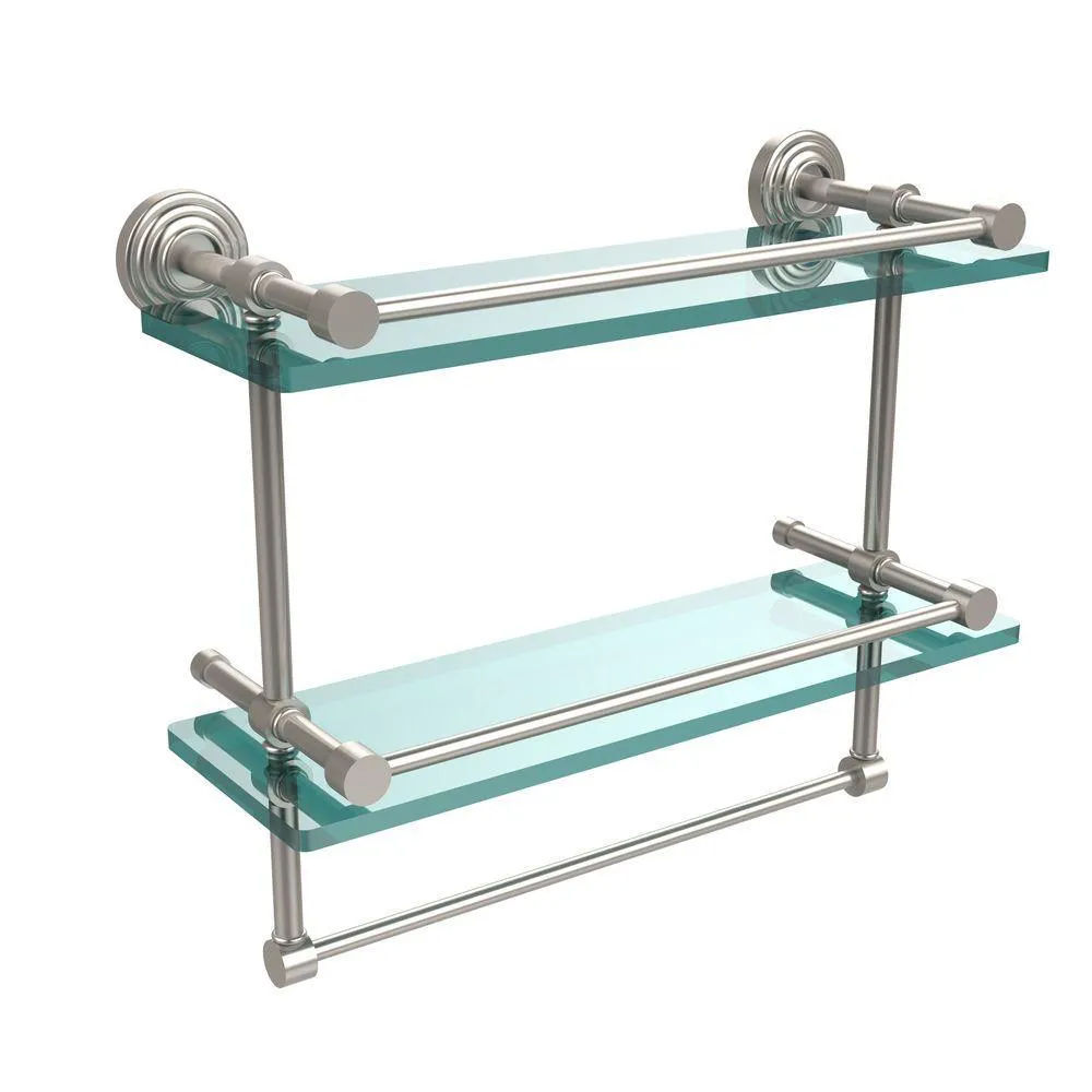 Allied Brass 16 in. L x 12 in. H x 5 in. W 2-Tier Gallery Clear Glass Bathroom Shelf with Towel Bar in Satin Chrome, photo 4 of 14