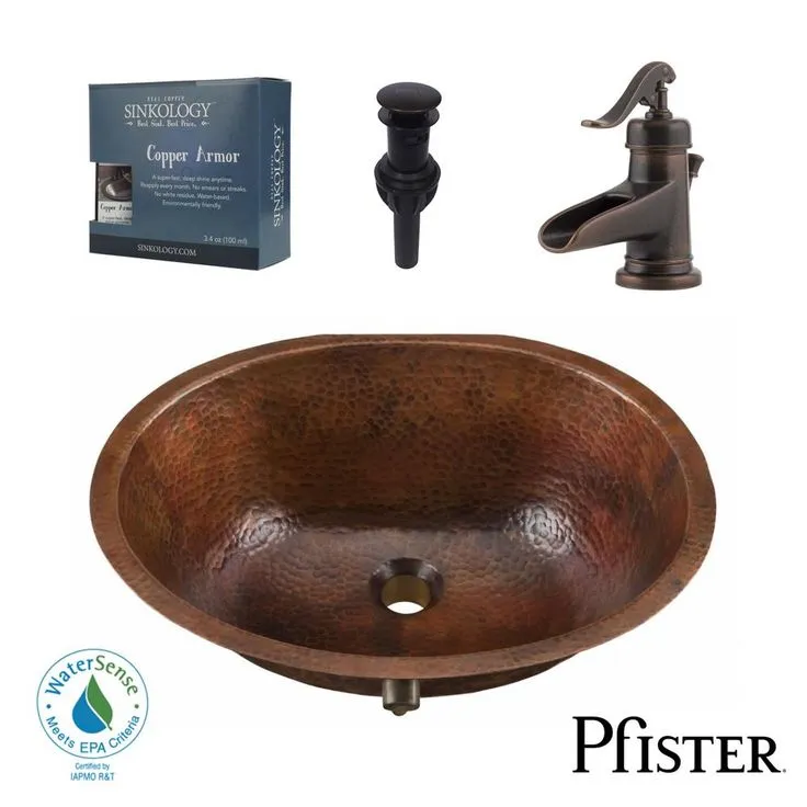 SINKOLOGY Freud Undermount 19 in. All-In-One Bathroom Sink with Pfister Centerset Bronze Faucet and Drain, photo 4 of 8