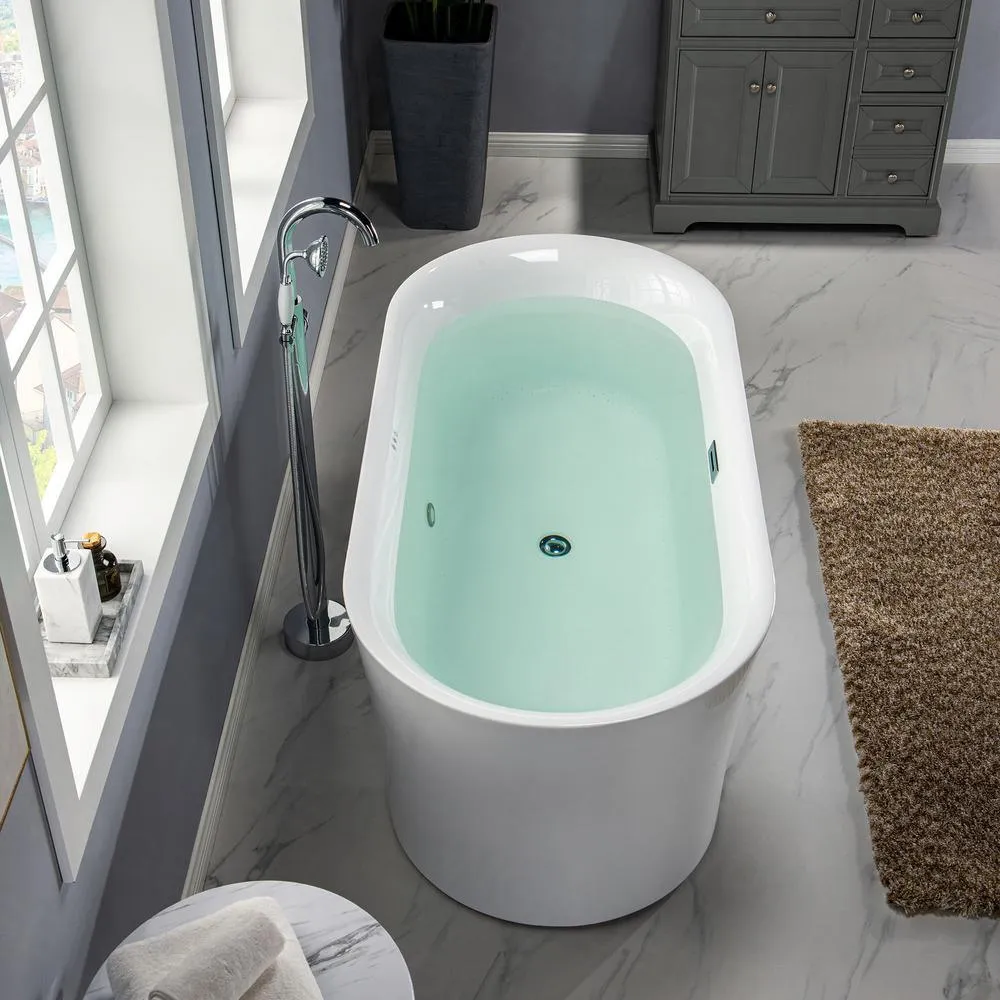 WOODBRIDGE Diana 67 in. Acrylic Freestanding Double-Ended Air Bath Bathtub with Drain & Overflow, White, photo 11 of 23