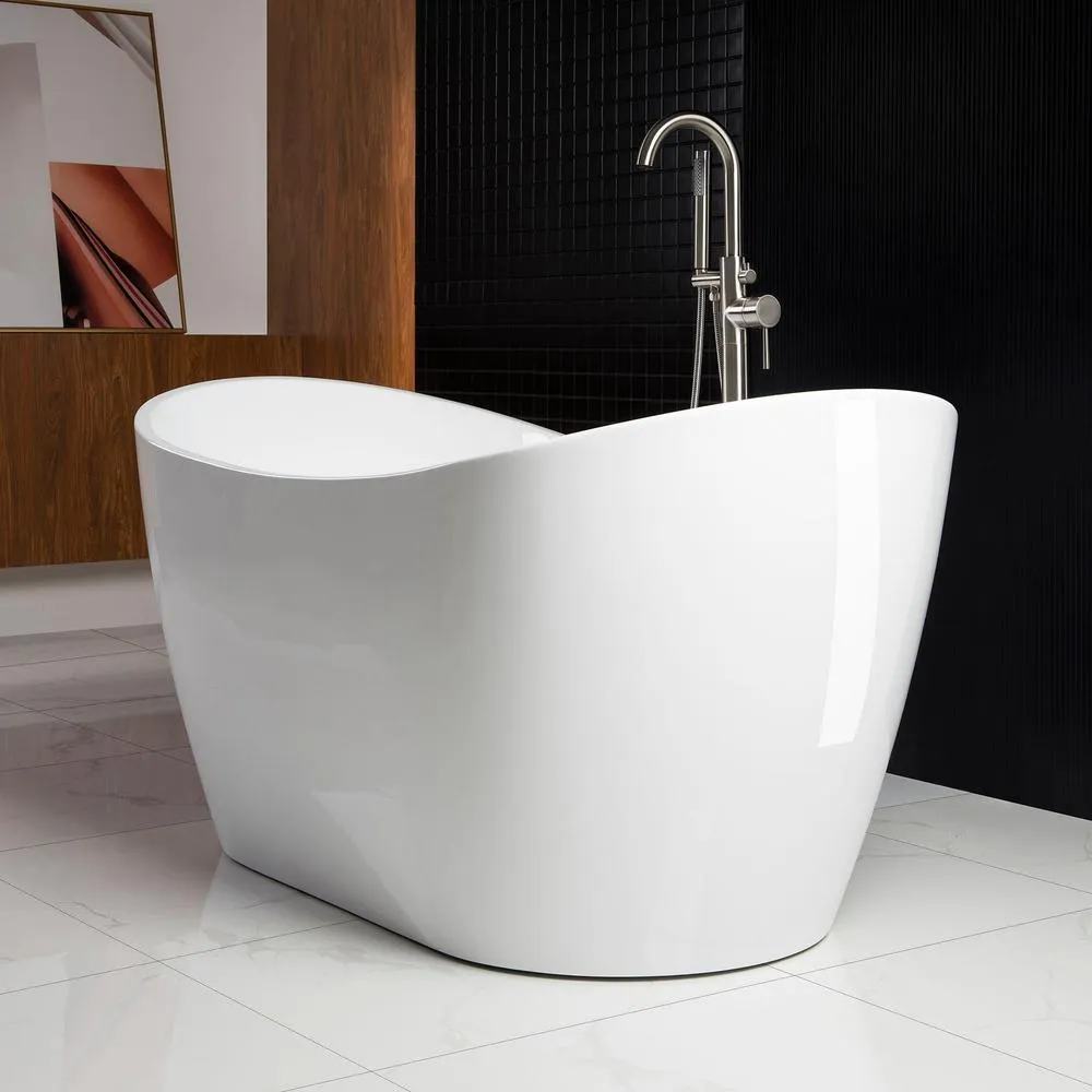 WOODBRIDGE Ladlow 59 in. Acrylic Freestanding Double Slipper Flat Bottom Soaking Bathtub with Drain and Overflow Included in White, photo 7 of 17