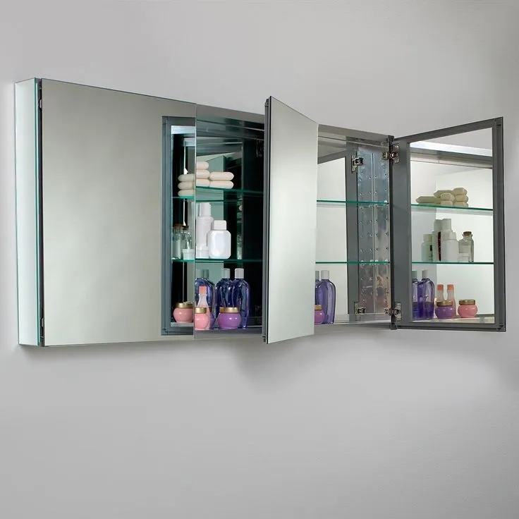 59 in. W x 26 in. H x 5 in. D Frameless Glass Recessed or Surface-Mount 4-Shelf Bathroom Medicine Cabinet, photo 5 of 6