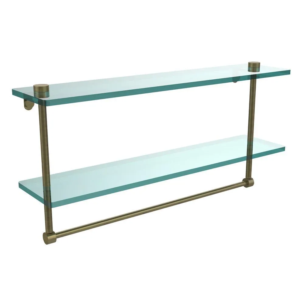 22 in. L x 12 in. H x 5 in. W 2-Tier Clear Glass Bathroom Shelf with Towel Bar in Oil Rubbed Bronze, photo 3 of 15