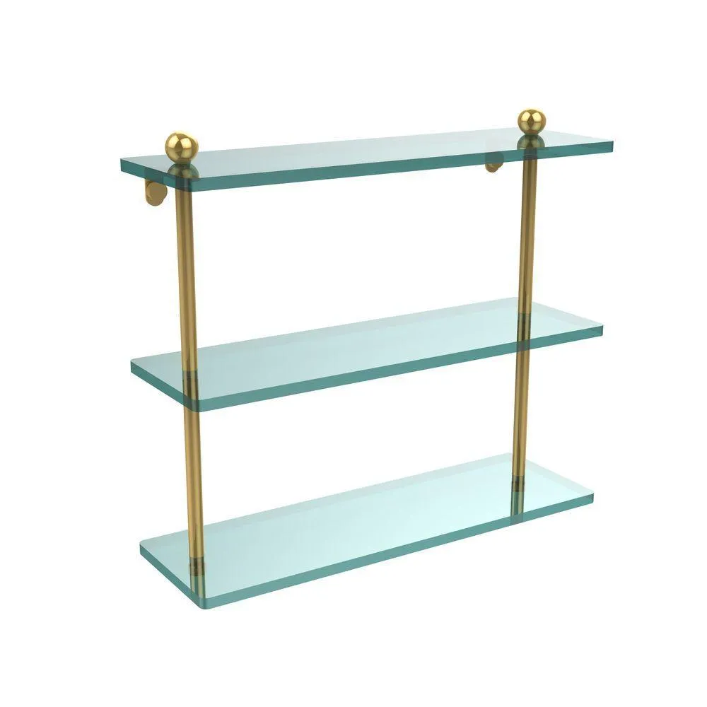 Allied Brass 16 in. L x 15 in. H x 5 in. W 3-Tier Clear Glass Bathroom Shelf in Satin Nickel, photo 6 of 13