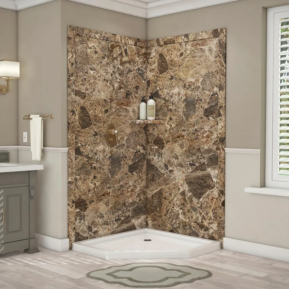 Splendor 40 in. x 40 in. x 80 in. 7-Piece Easy Up Adhesive Corner Shower Wall Surround in White, photo 7 of 24