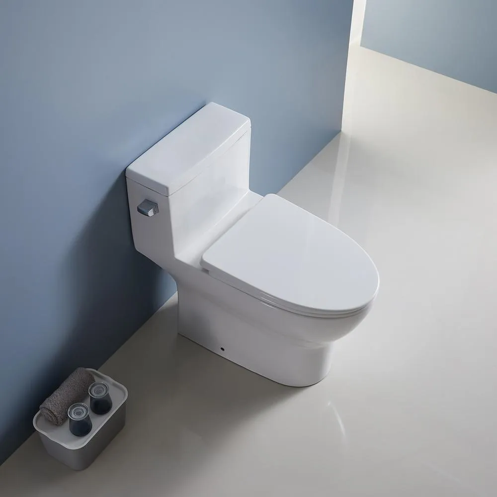 12 in. Rough-In 1-piece 1.28 GPF Single Flush Elongated Siphonic Jet Toilet in White, Seat Included, photo 3 of 8